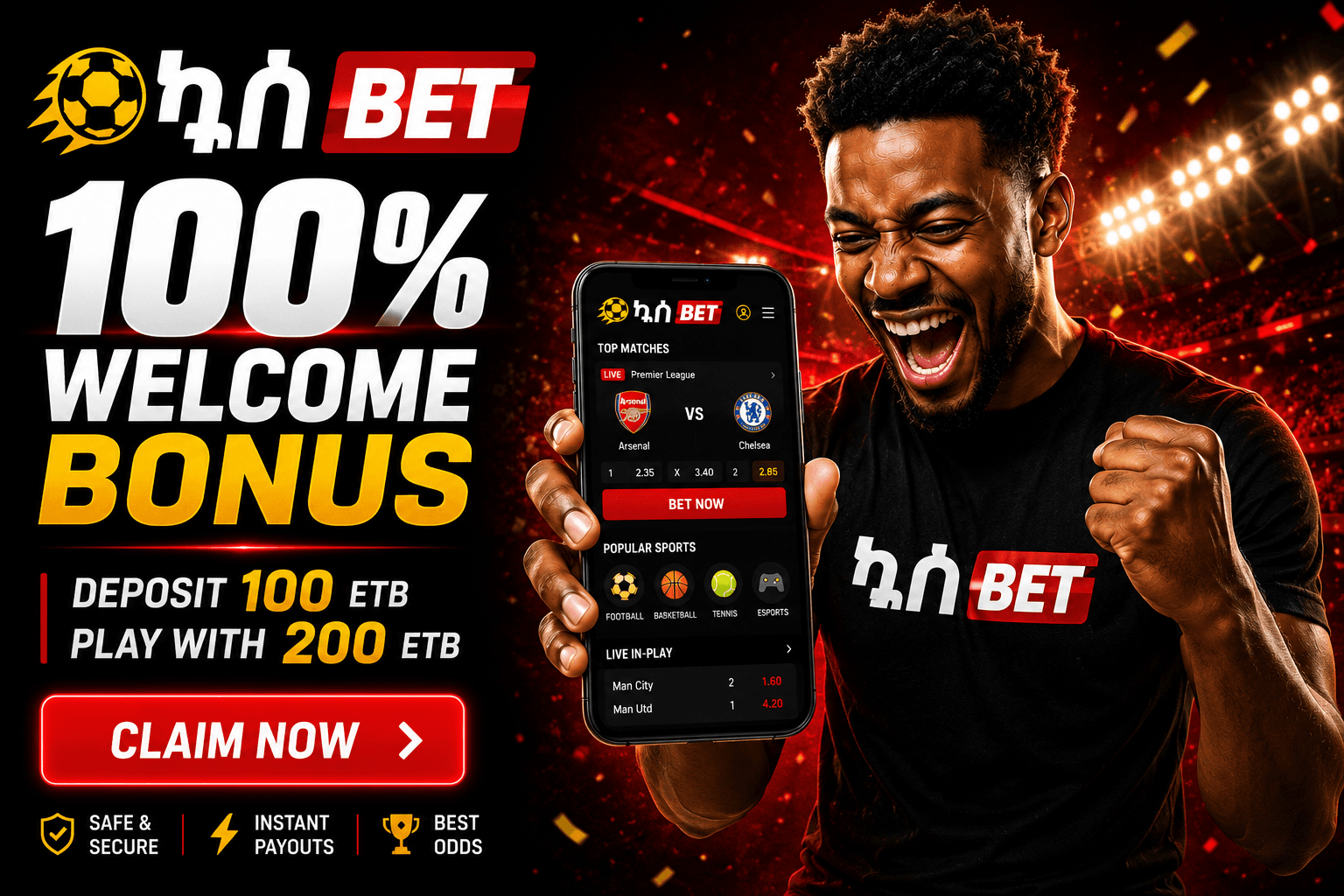 100% Welcome Bonus — Deposit 100 ETB, Play with 200